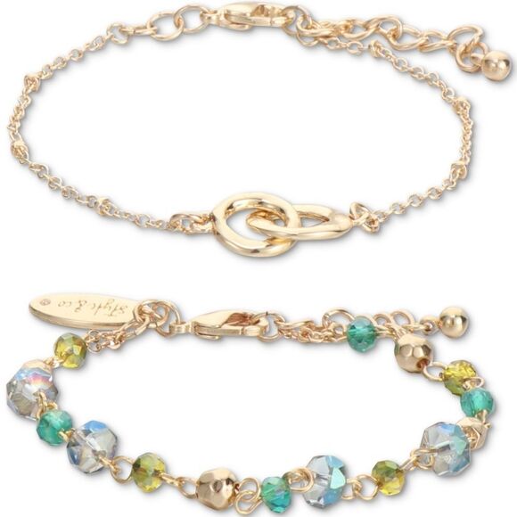 Style & Co Gold and Green beaded Bracelet Set - Picture 1 of 6